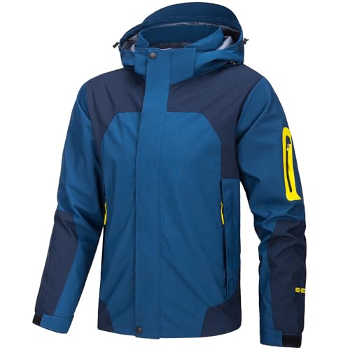 Eocicvvi Übergangsjacke Softshelljacke Herren Outdoorjacke Winddicht Atmungsaktiv Funktionsjacke mit Abtrennbarer Kapuze Freizeitjacke(Blau,2XL) von Eocicvvi