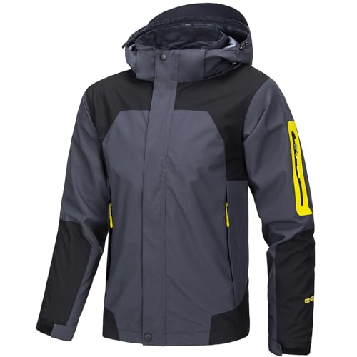 Eocicvvi Übergangsjacke Softshelljacke Herren Outdoorjacke Winddicht Atmungsaktiv Funktionsjacke mit Abtrennbarer Kapuze Freizeitjacke(Grau,L) von Eocicvvi