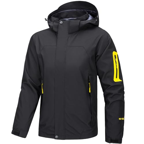 Eocicvvi Übergangsjacke Softshelljacke Herren Outdoorjacke Winddicht Atmungsaktiv Funktionsjacke mit Abtrennbarer Kapuze Freizeitjacke(Schwarz,L) von Eocicvvi