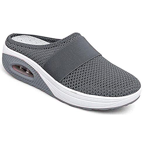 Eogrokerr Atmungsaktive lässige Luftkissen-Schlupfschuhe, Luftkissen, orthopädische Schlupfschuhe, Diabetiker-Walkingschuhe für Damen, dunkelgrau, 42 EU von Eogrokerr