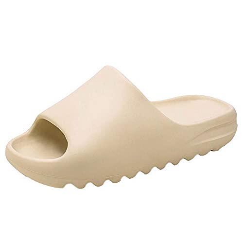 Eogrokerr Super Weiche rutschfeste Hausschuhe mit dicker Sohle, Cloud-Slider für zu Hause, offene Zehen, Badesandalen, Plateau-Sohle, für Innen- und Außenbereiche, beige, 6.5 UK von Eogrokerr