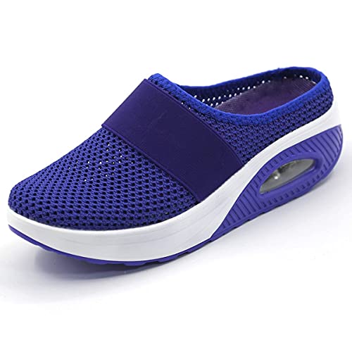 Eogrokerr Weiche Hausschuhe für Frauen Damen, Mesh Orthopädische Walking Air Cushion Sandalen, Slip on Breathable Casual Slipper, blau, 40 EU von Eogrokerr