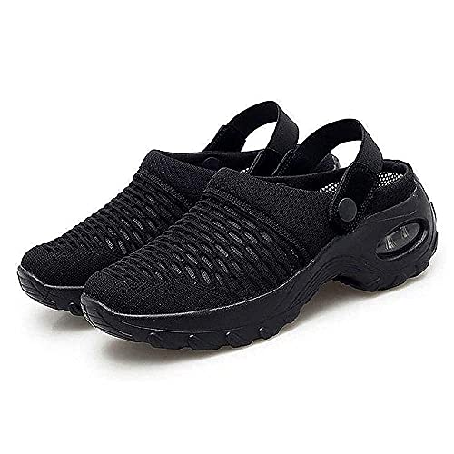 Eogrokerr Weiche Hausschuhe für Frauen Damen, Mesh Orthopädische Walking Air Cushion Sandalen Slip on Breathable Casual Slipper, Z Schwarz, 42 EU von Eogrokerr