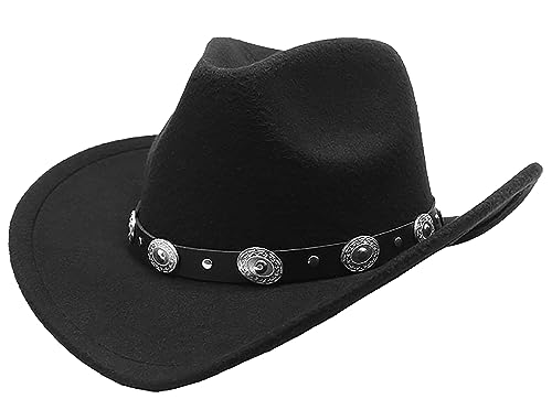 Eohak Herren & Damen Filz Western-Cowboyhut - breite Krempe Panama Cowgirl Hut mit Gürtelschnalle, schwarz, Medium von Eohak