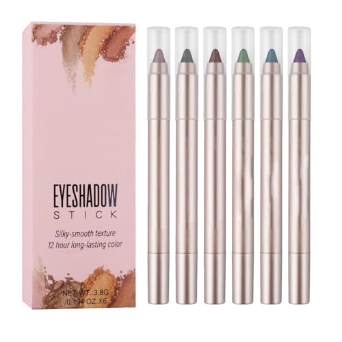 Eoixuqba Glitzer-Lidschattenstift, Lidschattenstift-Set, Wasserfester Schimmer-Lidschattenstift, 6-teiliges buntes Lidschatten-Applikator-Set, Perlmutt-Glitzer-Cremestift, Eyeliner-Set für Make-up von Eoixuqba