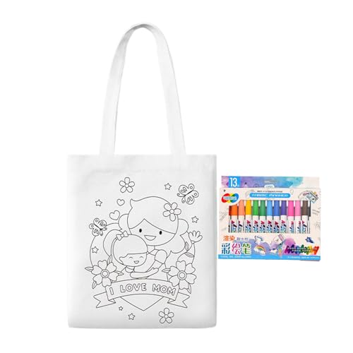 Eoixuqba Leere Canvas-Tragetaschen – Süßigkeitentüten zum Ausmalen – Muttertag Kunst Handwerk mit Farbstiften Lernaktivitäten für Kinder ab 3 Jahren Mädchen Kindergarten Klassenzimmer Schule von Eoixuqba