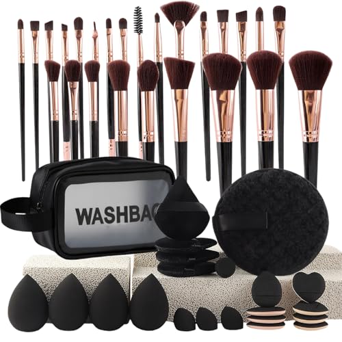 Eoixuqba Make-up-Pinsel und Schwamm-Set – 47 Make-up-Pinsel mit Etui, professionelle Gesichts-Make-up-Make-up-Mixer, Augen-Make-up-Schwämme, Puderquaste für Frauen und Mädchen von Eoixuqba