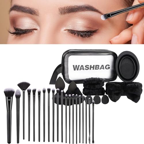 Eoixuqba Make-up-Werkzeug-Set mit Etui, Kosmetik-Applikator-Set, multifunktionales Set mit Haargummi und Puderquaste, weiches Make-up-Pinsel-Set mit Organizer-Tasche für Anfänger von Eoixuqba