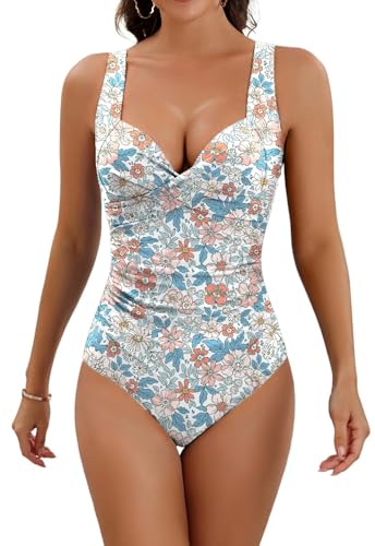 Eomenie Damen-Badeanzug mit Bauchkontroll-Effekt, Push-up-BH & schlankformendem Design – 1-teiliges Badeoutfit mit Wickeldetail von Eomenie