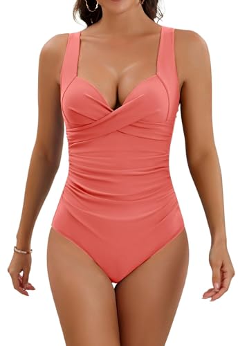 Eomenie Damen-Badeanzug mit Bauchkontroll-Effekt, Push-up-BH & schlankformendem Design – 1-teiliges Badeoutfit mit Wickeldetail von Eomenie