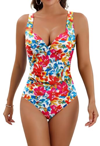 Eomenie Damen-Badeanzug mit Bauchkontroll-Effekt, Push-up-BH & schlankformendem Design – 1-teiliges Badeoutfit mit Wickeldetail von Eomenie