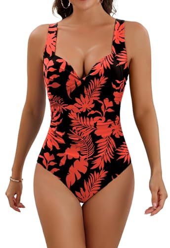 Eomenie Damen-Badeanzug mit Bauchkontroll-Effekt, Push-up-BH & schlankformendem Design – 1-teiliges Badeoutfit mit Wickeldetail von Eomenie