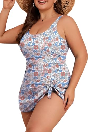 Eomenie Plus Size Badekleid für Damen – Einteiler Badeanzug mit Bauchkontroll-Effekt und Rock von Eomenie