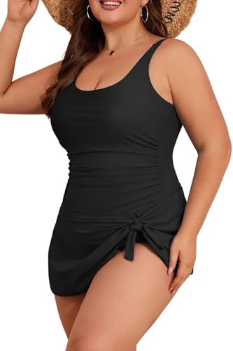 Eomenie Plus Size Badekleid für Damen – Einteiler Badeanzug mit Bauchkontroll-Effekt und Rock von Eomenie