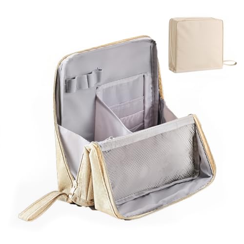 Eoribag Stehende Make-up-Tasche mit Pinselhalter, Organizer, Reise-Kosmetiktaschen, kleine Make-up-Taschen für Damen, Beige Eoribag Stehende Make-up-Tasche mit Pinselhalter, Organizer, Reise-Kosmetiktaschen, kleine Make-up-Taschen für Damen, Beige von Eoribag