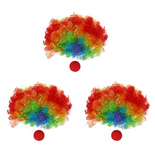 Eoslcusmvl 3X Rot Clown Nase Schaum + Mehrfarbige Clown-Peruecke Fuer Rollenspiel Peruecke von Eoslcusmvl