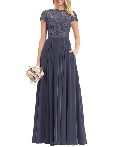 Damen Chiffon Kurze Ärmel Brautjungfernkleider Lange Mutter Der Braut Kleider A-Linie Formal Abendkleid von Eossvifer