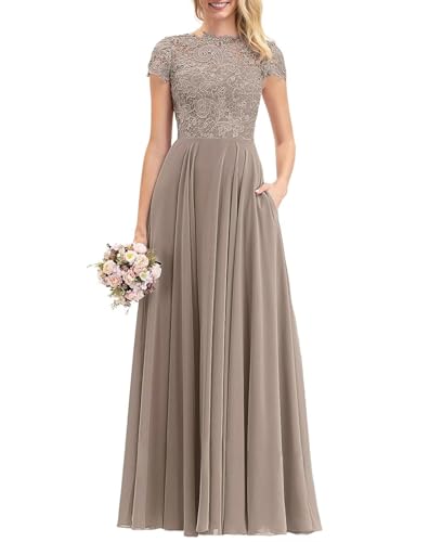 Damen Chiffon Kurze Ärmel Brautjungfernkleider Lange Mutter Der Braut Kleider A-Linie Formal Abendkleid von Eossvifer