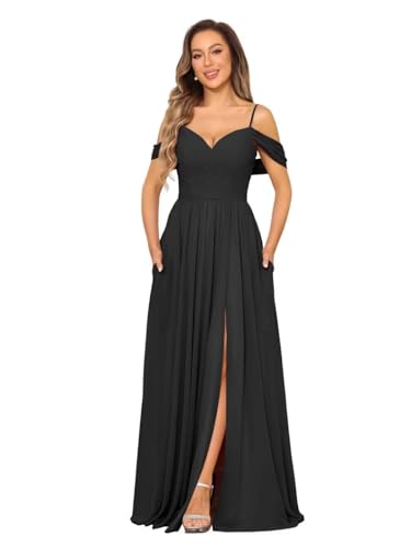 Damen Off Shoulder Chiffon Brautjungfernkleider Lange V-Ausschnitt Ballkleider A Linie Abendkleid mit Schlitz Damen Off Shoulder Chiffon Brautjungfernkleider Lange V-Ausschnitt Ballkleider A Linie Abendkleid mit Schlitz von Eossvifer