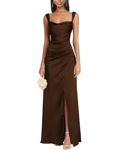 Eossvifer Damen Satin Brautjungfernkleider Lange Spaghettiträgern Ballkleider Meerjungfrau Abendkleid mit Schlitz von Eossvifer