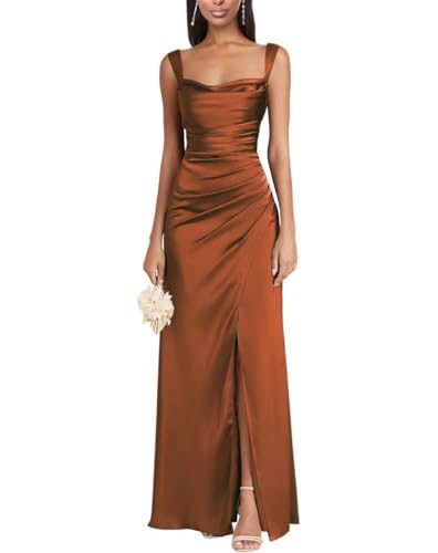 Eossvifer Damen Satin Brautjungfernkleider Lange Spaghettiträgern Ballkleider Meerjungfrau Abendkleid mit Schlitz von Eossvifer