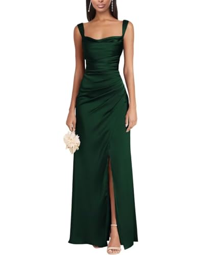 Eossvifer Damen Satin Brautjungfernkleider Lange Spaghettiträgern Ballkleider Meerjungfrau Abendkleid mit Schlitz von Eossvifer