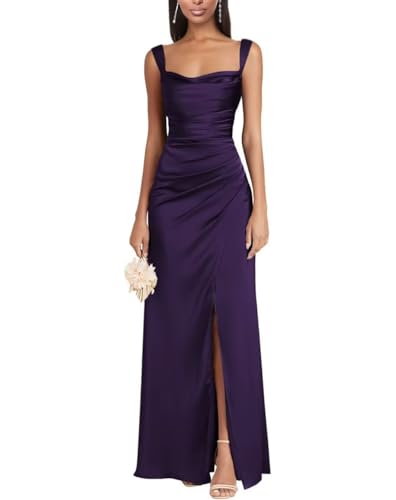 Eossvifer Damen Satin Brautjungfernkleider Lange Spaghettiträgern Ballkleider Meerjungfrau Abendkleid mit Schlitz von Eossvifer