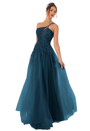 Eossvifer Damen Spaghettiträgern Tüll Ballkleider Lange Spitzenapplikationen Formelle Abendkleider Elegant Hochzeitskleid mit Schlitz von Eossvifer