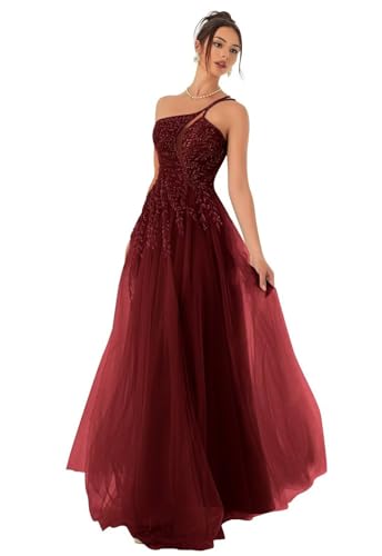 Eossvifer Damen Spaghettiträgern Tüll Ballkleider Lange Spitzenapplikationen Formelle Abendkleider Elegant Hochzeitskleid mit Schlitz von Eossvifer