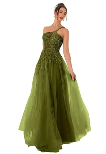 Eossvifer Damen Spaghettiträgern Tüll Ballkleider Lange Spitzenapplikationen Formelle Abendkleider Elegant Hochzeitskleid mit Schlitz von Eossvifer