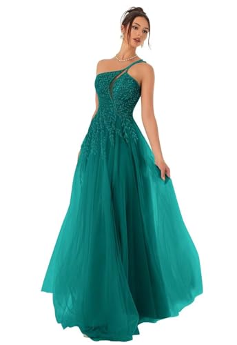 Eossvifer Damen Spaghettiträgern Tüll Ballkleider Lange Spitzenapplikationen Formelle Abendkleider Elegant Hochzeitskleid mit Schlitz von Eossvifer