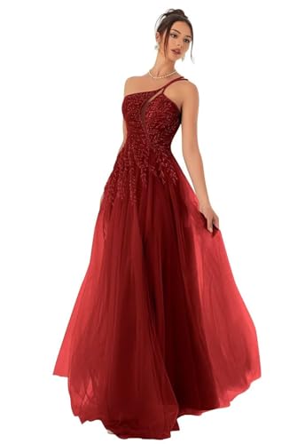 Eossvifer Damen Spaghettiträgern Tüll Ballkleider Lange Spitzenapplikationen Formelle Abendkleider Elegant Hochzeitskleid mit Schlitz von Eossvifer