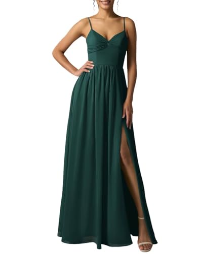 Eossvifer Damen V-Ausschnitt Chiffon Brautjungfernkleider Lang Spaghettiträgern Ballkleider mit Schlitz von Eossvifer