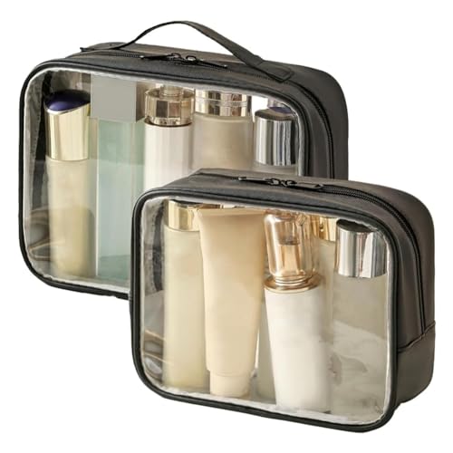 Eouayoree Transparenter Kulturbeutel,Wasserabweisende PVC-Make-Up-Tasche mit Reißverschlüssen,Transparenter Kulturbeutel für Damen,Einfach zu Verwenden,Transparent & Schwarz von Eouayoree