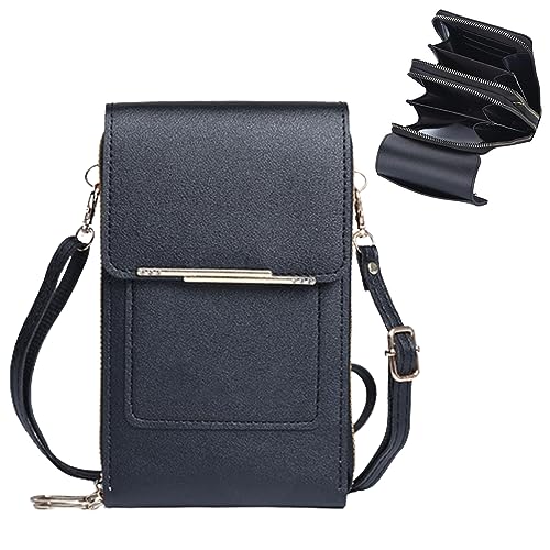 Eowppue Handytaschen für Frauen Crossbody - Handytasche - Mehrere Kartenfächer, 4 Fächer Kleine Handy Umhängetaschen Münzbörse Geldbörse Geschenke für Mädchen - Verstellbarer Schultergurt, Schwarz , L von Eowppue