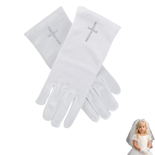Eowppue Mädchen Hochzeit Handschuhe,Weiße Mädchenhandschuhe Weiße Kommunion & Erstkommunion Haarschmuck für junge Damen - Bolero junge Damen Set mit Weißen Handschuhen für Kommunion & Feierlichkeiten von Eowppue