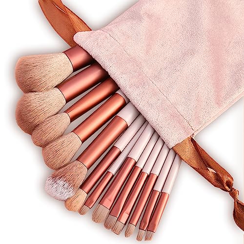 Eowppue Pinselset Makeup 13 Stück Make up Pinsel Set pinselset makeup Premium Synthetic Schminkpinsel set für Puder Concealer Highlighter Foundation Eyeliner Lidschatten（rosa mit Aufbewahrungstasche） von Eowppue