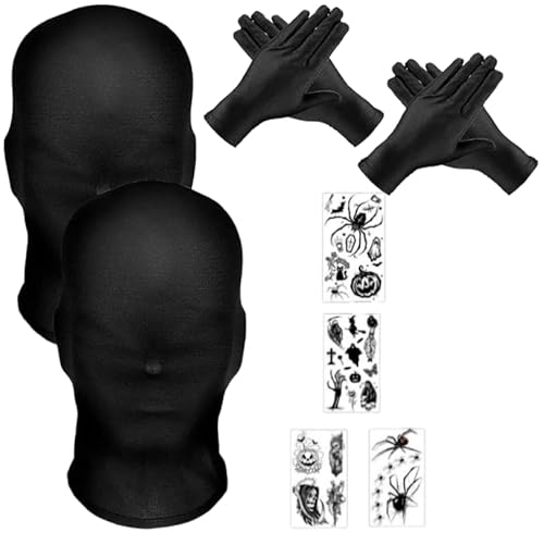 Vollgesichtsmaske Schwarz 2 Stück Set Spandex Atmungsaktiv Elastisch Mit Handschuhen und Tattoos Einheitsgröße Perfekt Für Halloween Karneval Maskerade Party Verkleidung von Eowppue