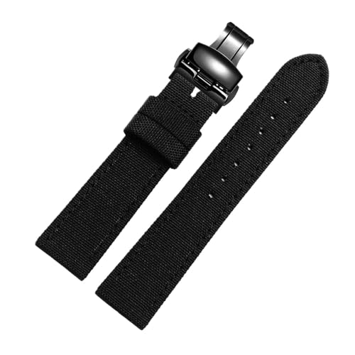 Eoyajsze 18–24mm Canvas-Uhrenarmband mit Edelstahlschnalle, schwarz-Schwarz B, 20mm von Eoyajsze