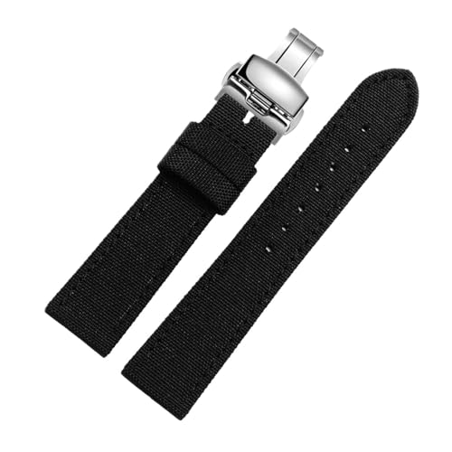 Eoyajsze 18–24mm Canvas-Uhrenarmband mit Edelstahlschnalle, schwarz-Silber B, 20mm von Eoyajsze