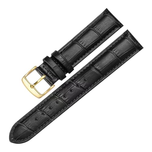 Eoyajsze Lederuhrenarmband mit Dornschließe 12mm-24mm, Schwarz-Gold, 24mm von Eoyajsze