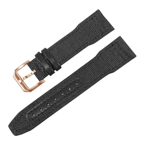 Eoyajsze Nylon-Uhrenarmband 20mm/21mm/22mm, schwarz-roségold, 22mm von Eoyajsze