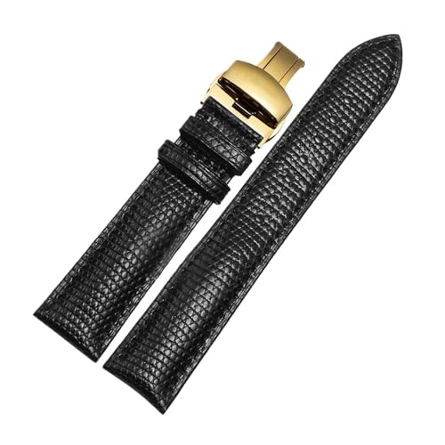 Eoyajsze Uhrenarmband aus Leder mit Eidechsenmuster, Schwarz-Gold B, 21mm von Eoyajsze