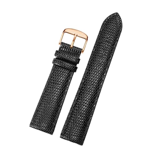Eoyajsze Uhrenarmband aus Leder mit Eidechsenmuster, Schwarz-Roségold P, 20mm von Eoyajsze