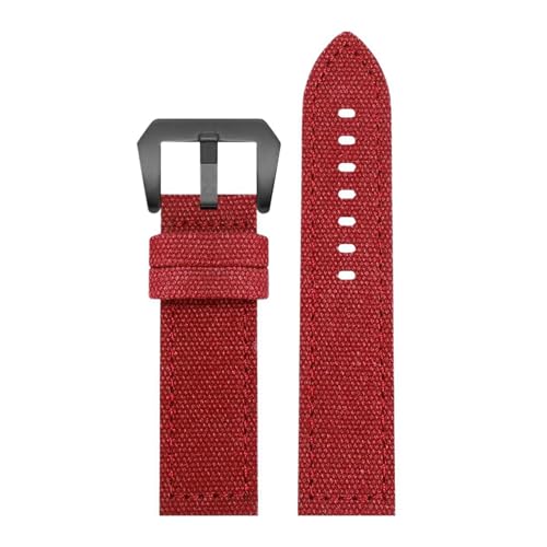 Eoyajsze Uhrenarmband aus Nylon und Canvas, 20mm/22mm/24mm, rot-schwarz, 22mm von Eoyajsze