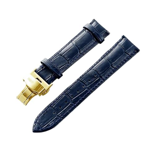 Eoyajsze Uhrenarmband aus echtem Leder, 12–24mm, Blau-Gold B, 24mm von Eoyajsze