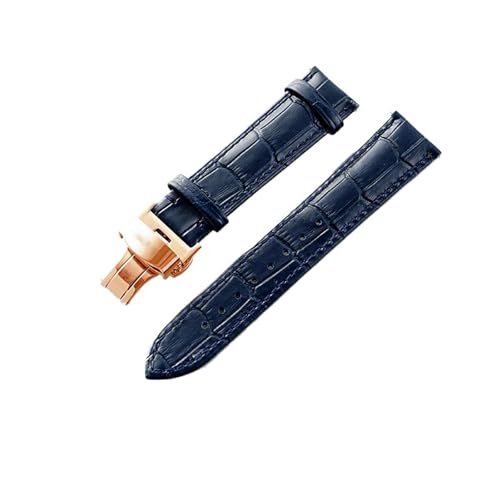 Eoyajsze Uhrenarmband aus echtem Leder, 12–24mm, Blau-Roségold B, 21mm von Eoyajsze