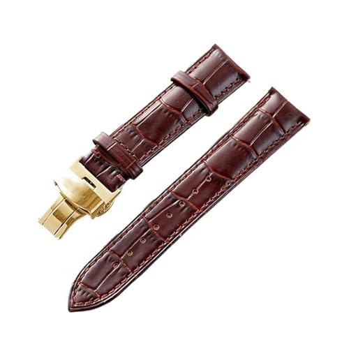 Eoyajsze Uhrenarmband aus echtem Leder, 12–24mm, Braun-Gold B, 15mm von Eoyajsze