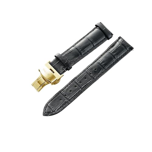 Eoyajsze Uhrenarmband aus echtem Leder, 12–24mm, Schwarz-Gold B, 18mm von Eoyajsze