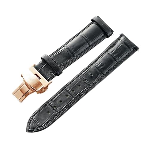 Eoyajsze Uhrenarmband aus echtem Leder, 12–24mm, Schwarz-Roségold B, 21mm von Eoyajsze